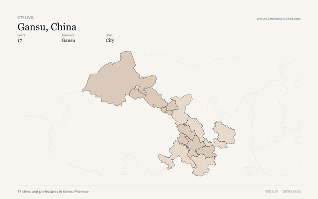 Gansu, China City & Prefecture Boundaries