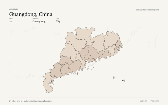 Guangdong, China City & Prefecture Boundaries