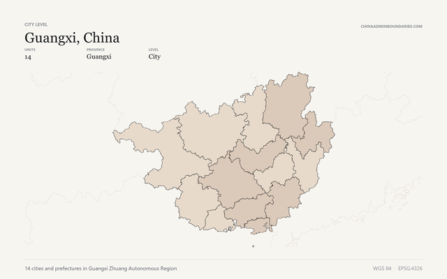 Guangxi, China City & Prefecture Boundaries