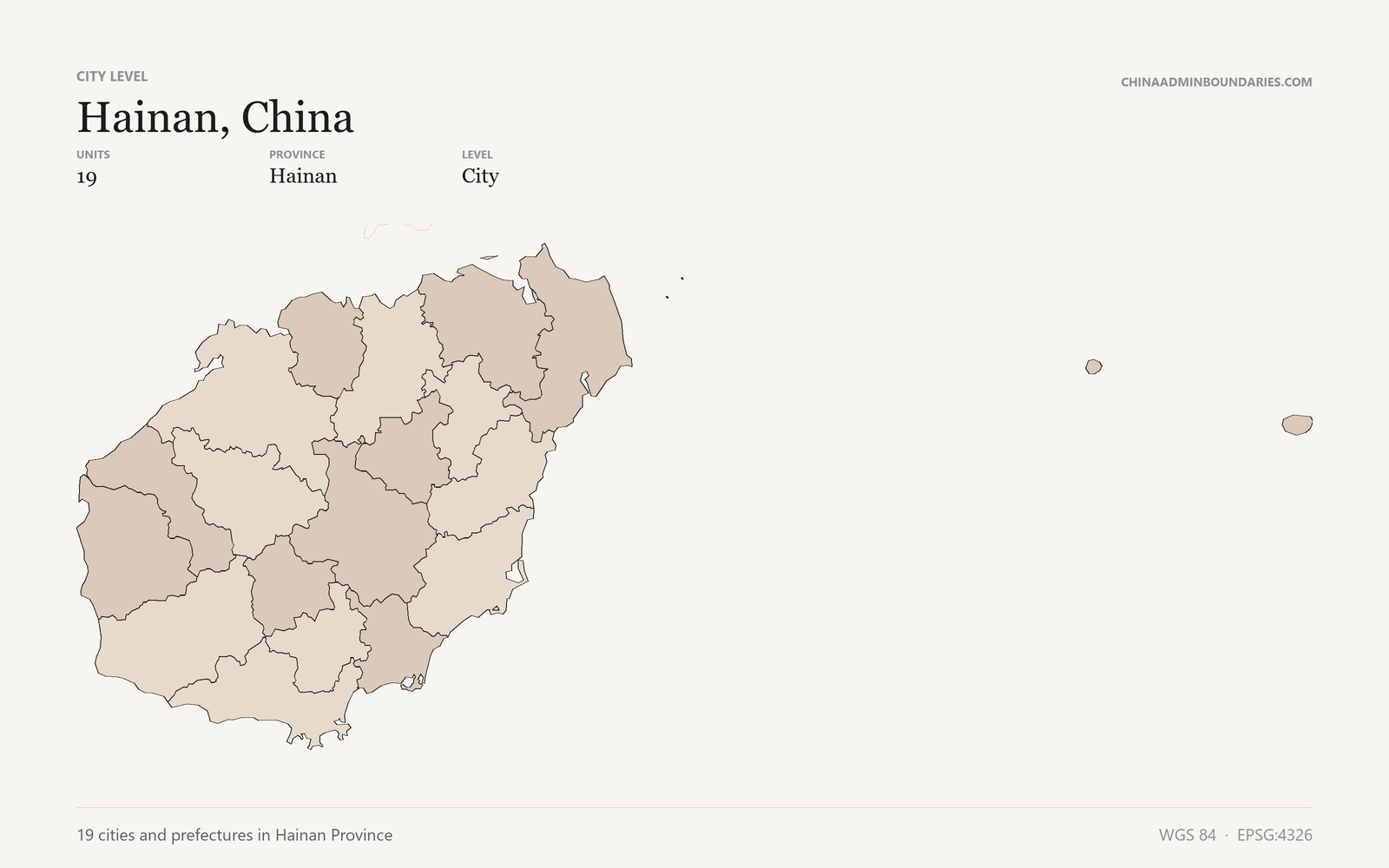 Hainan, China City & Prefecture Boundaries map preview