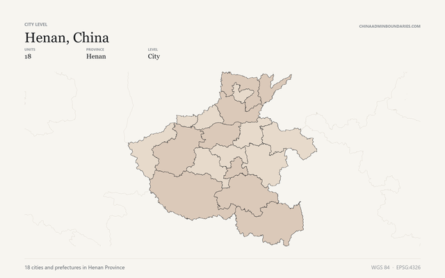 Henan, China City & Prefecture Boundaries