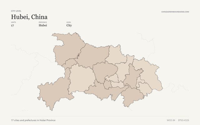 Hubei, China City & Prefecture Boundaries