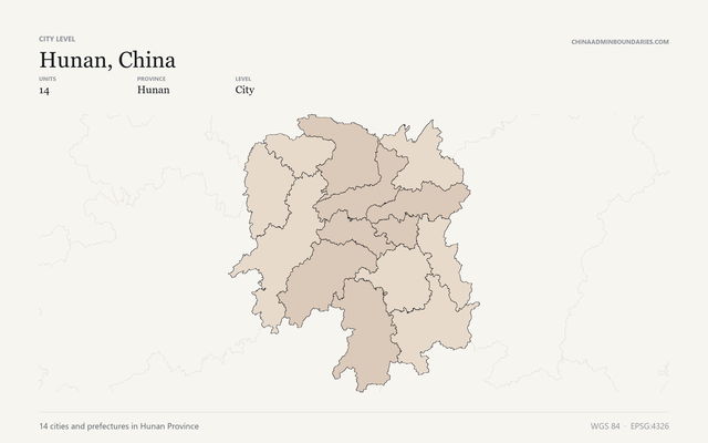 Hunan, China City & Prefecture Boundaries