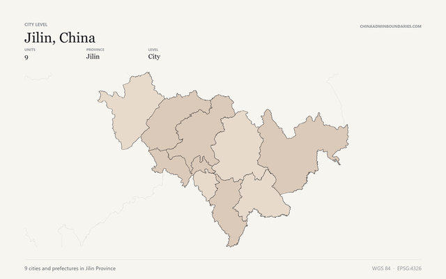 Jilin, China City & Prefecture Boundaries