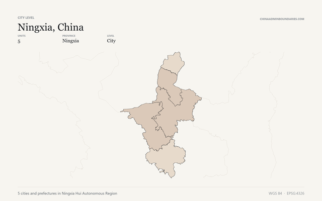 Ningxia, China City & Prefecture Boundaries