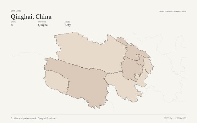 Qinghai, China City & Prefecture Boundaries