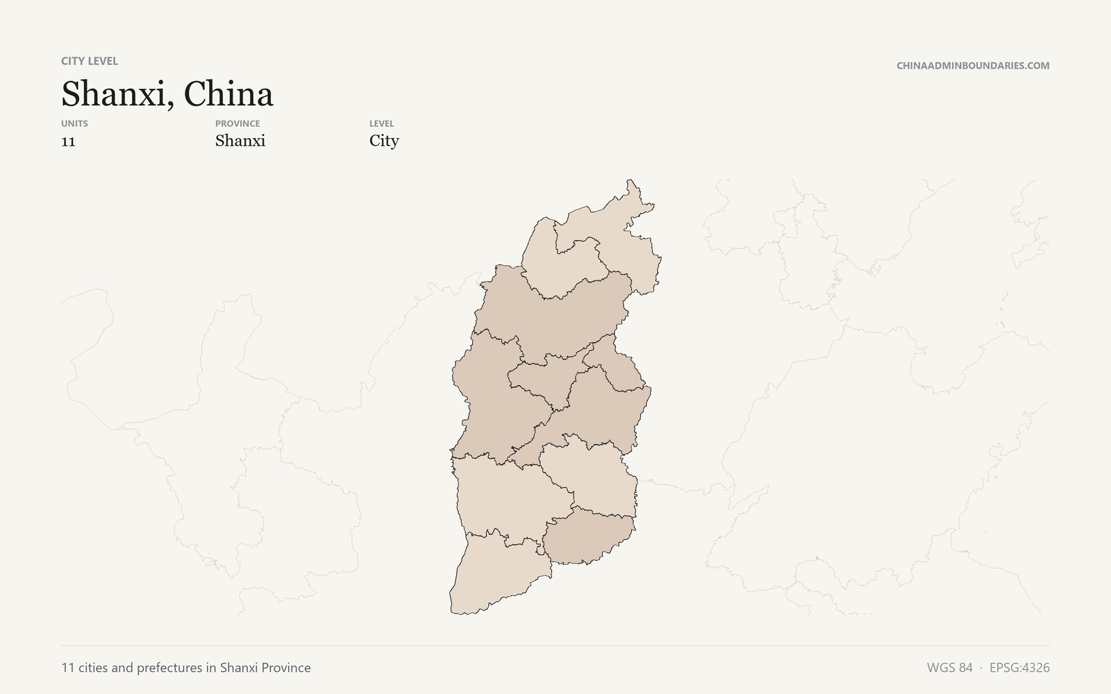 Shanxi, China City & Prefecture Boundaries map preview