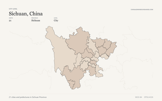 Sichuan, China City & Prefecture Boundaries