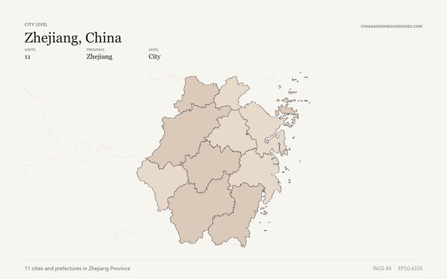 Zhejiang, China City & Prefecture Boundaries