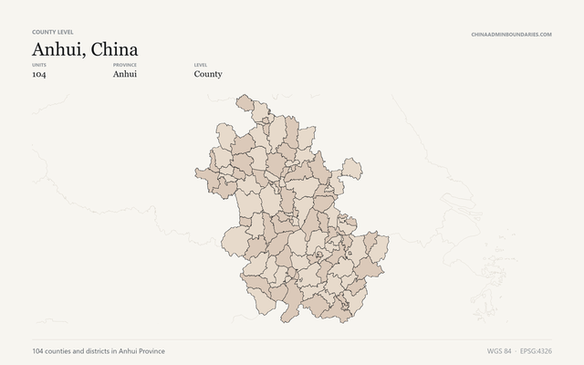 Anhui, China boundaries