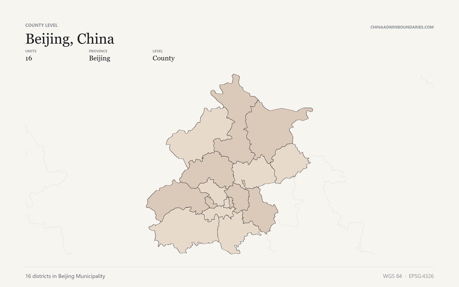 Beijing, China District Boundaries map preview