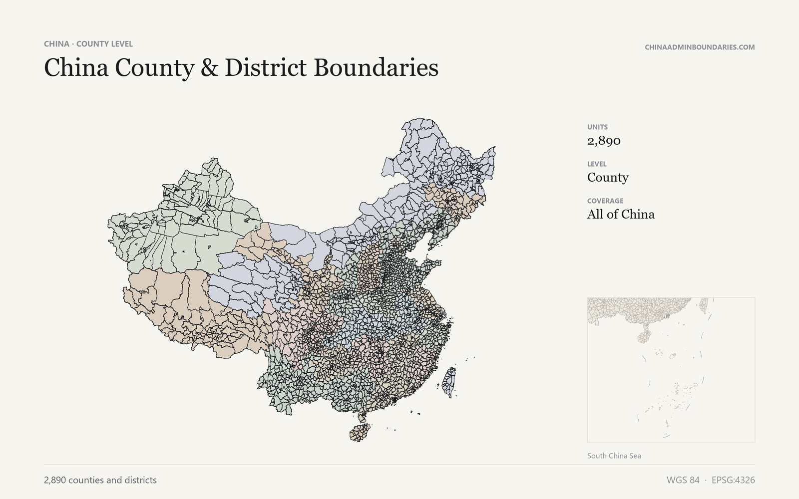 China County & District Boundaries — GeoJSON, Shapefile, DXF