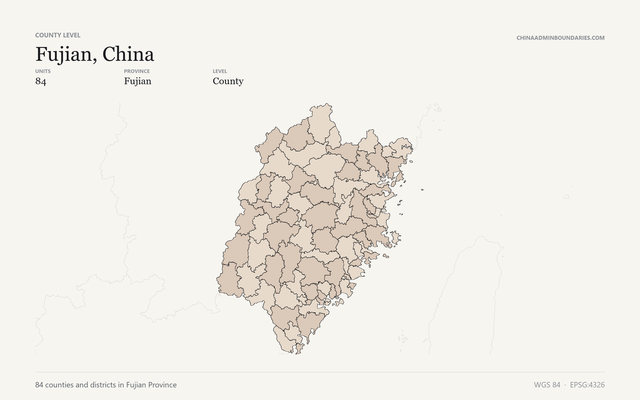Fujian, China boundaries