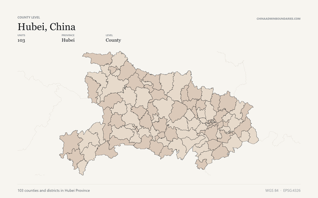 Hubei, China boundaries