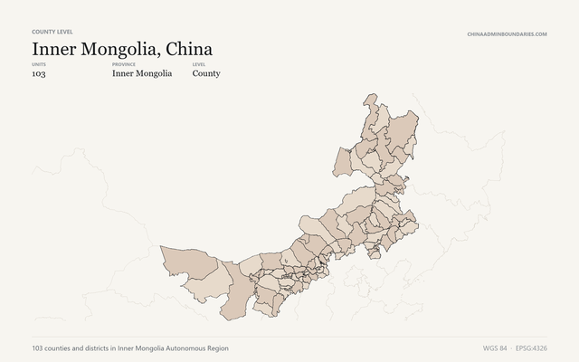 Inner Mongolia, China boundaries