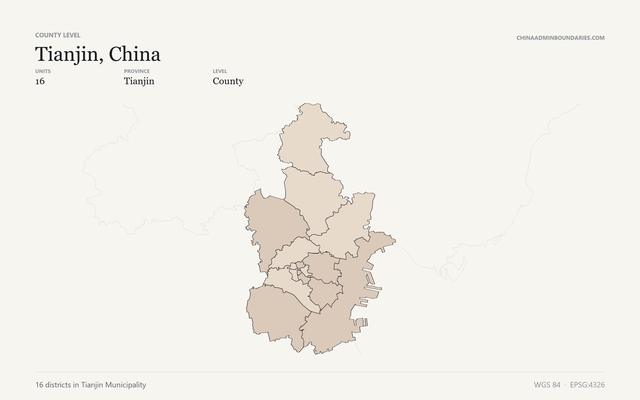 Tianjin, China boundaries