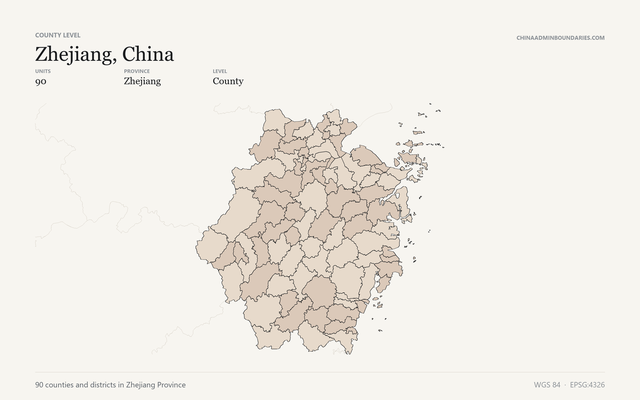 Zhejiang, China boundaries